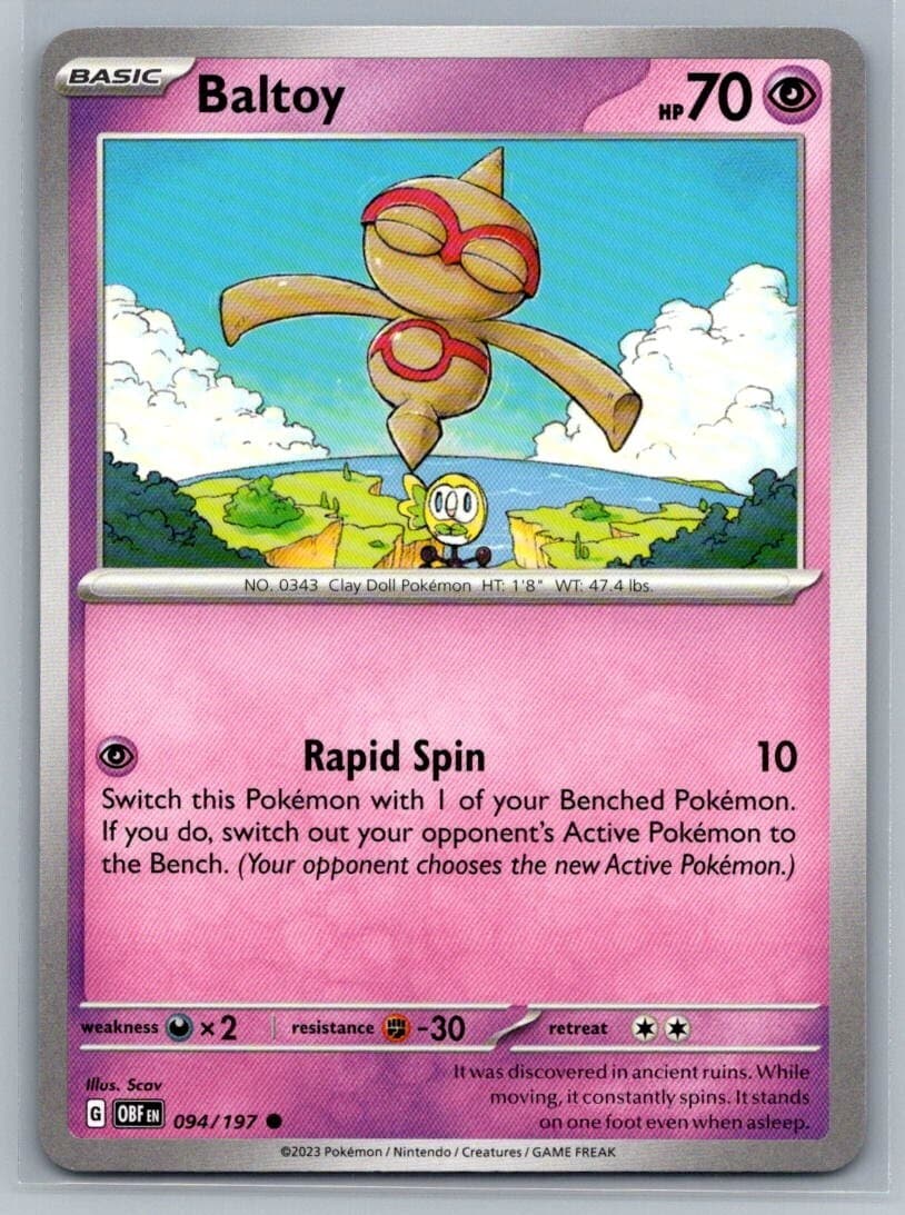 Baltoy 94/197 Obsidian Flames Common Pokémon TCG 2023