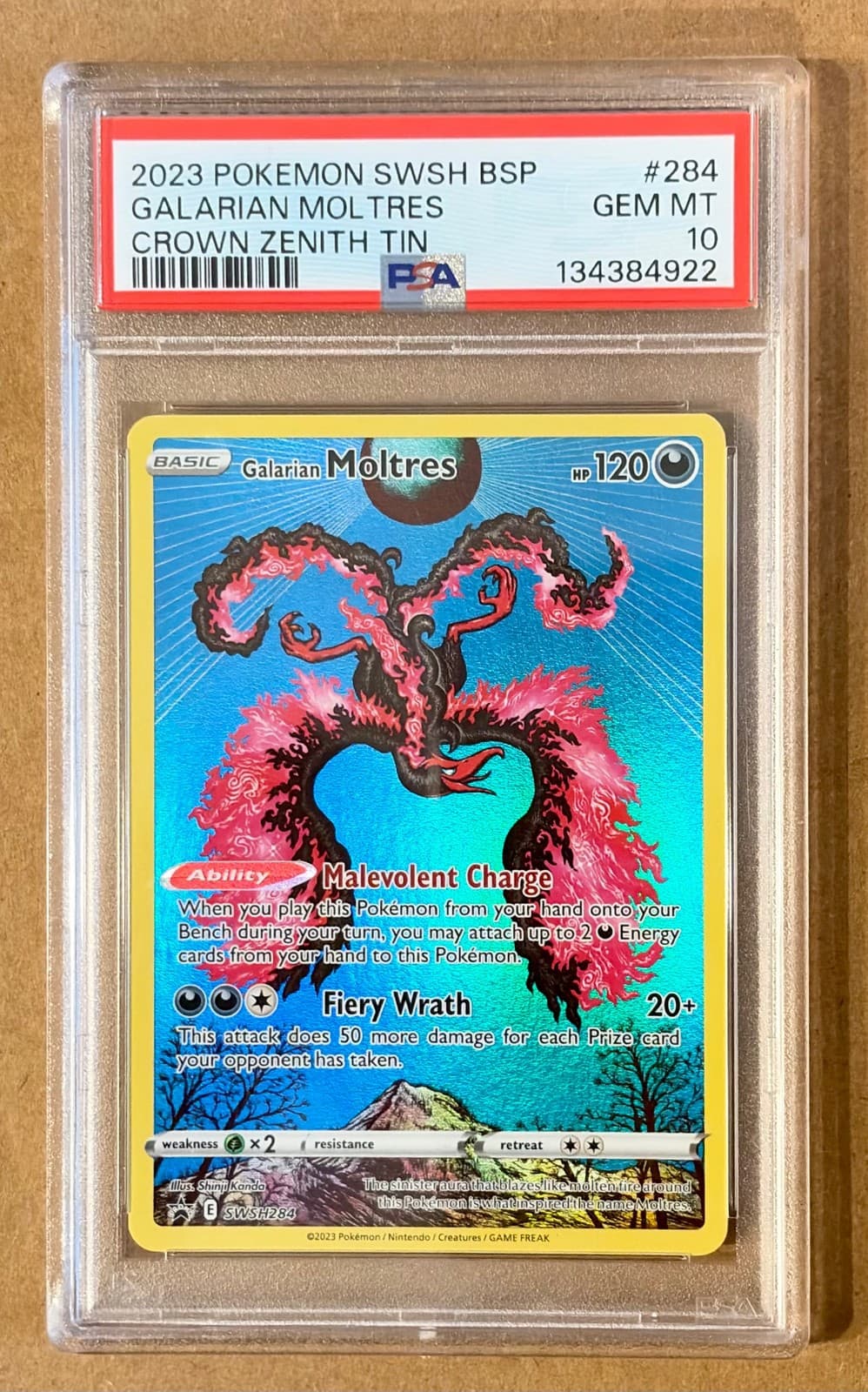 PSA 10 Galarian Moltres PROMO 2023 Pokemon Crown Zenith Tin #SWSH284