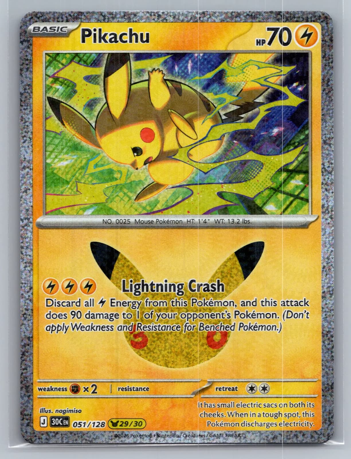 Pikachu #51/128 30th Celebration Pokemon TCG
