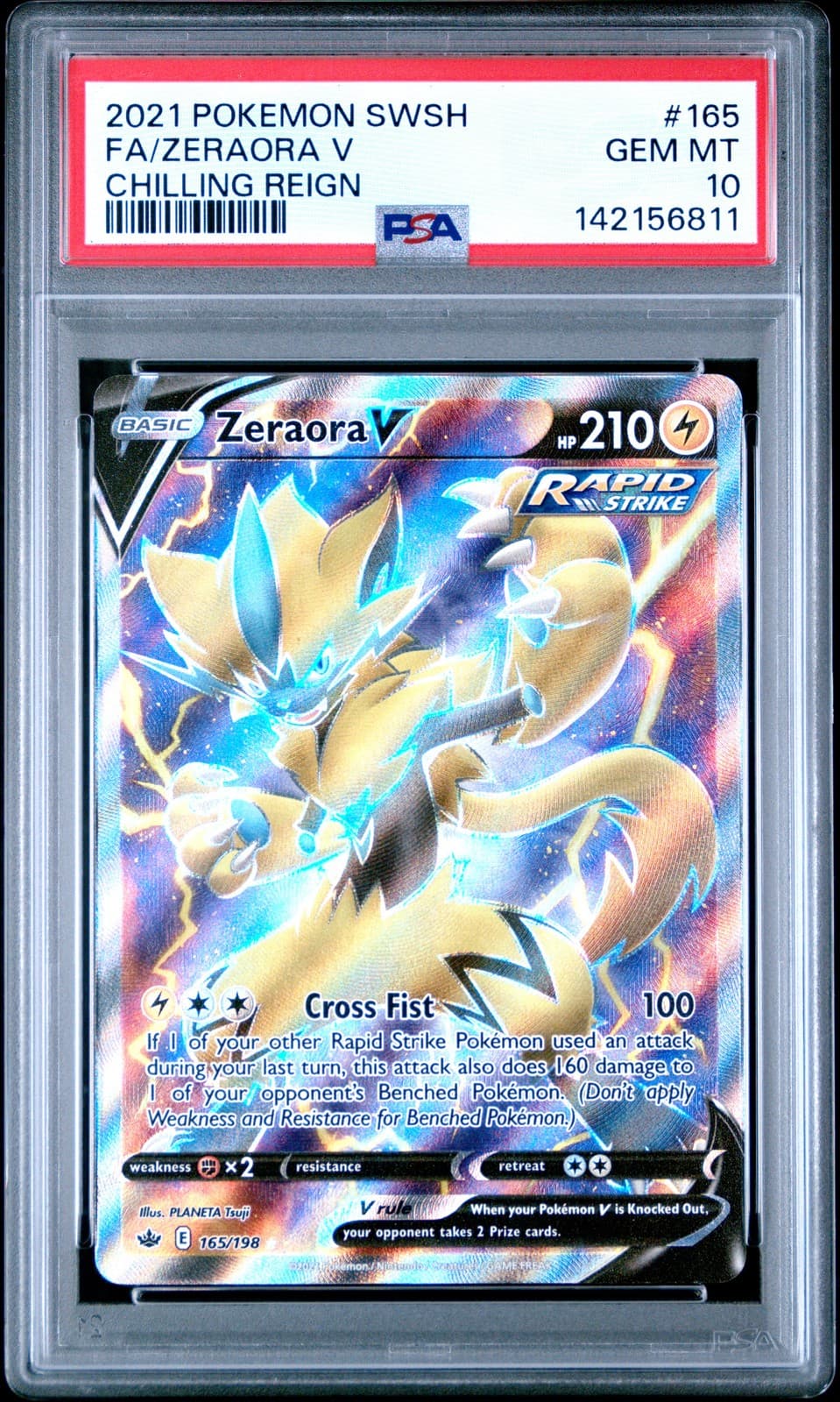 PSA 10 GEM MT Fa/Zeraora V #165 2021 Pokemon Sword & Shield Chilling Reign