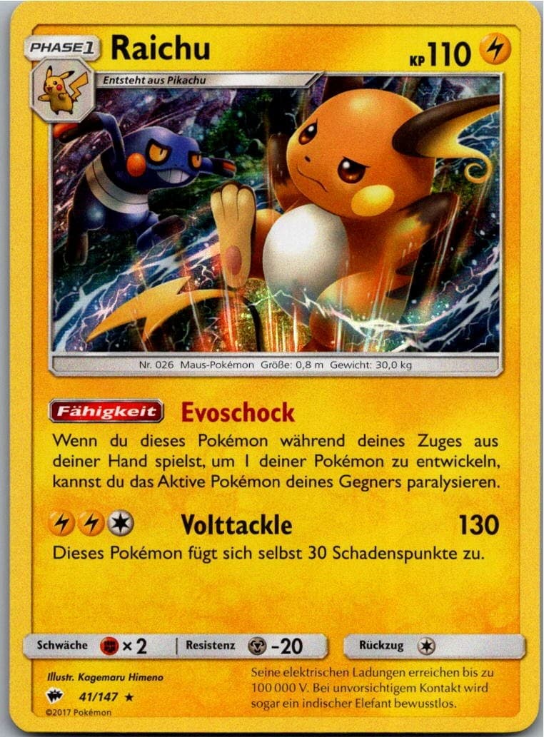 Pokemon Raichu 41/147 Nacht in Flammen Holo Deutsch