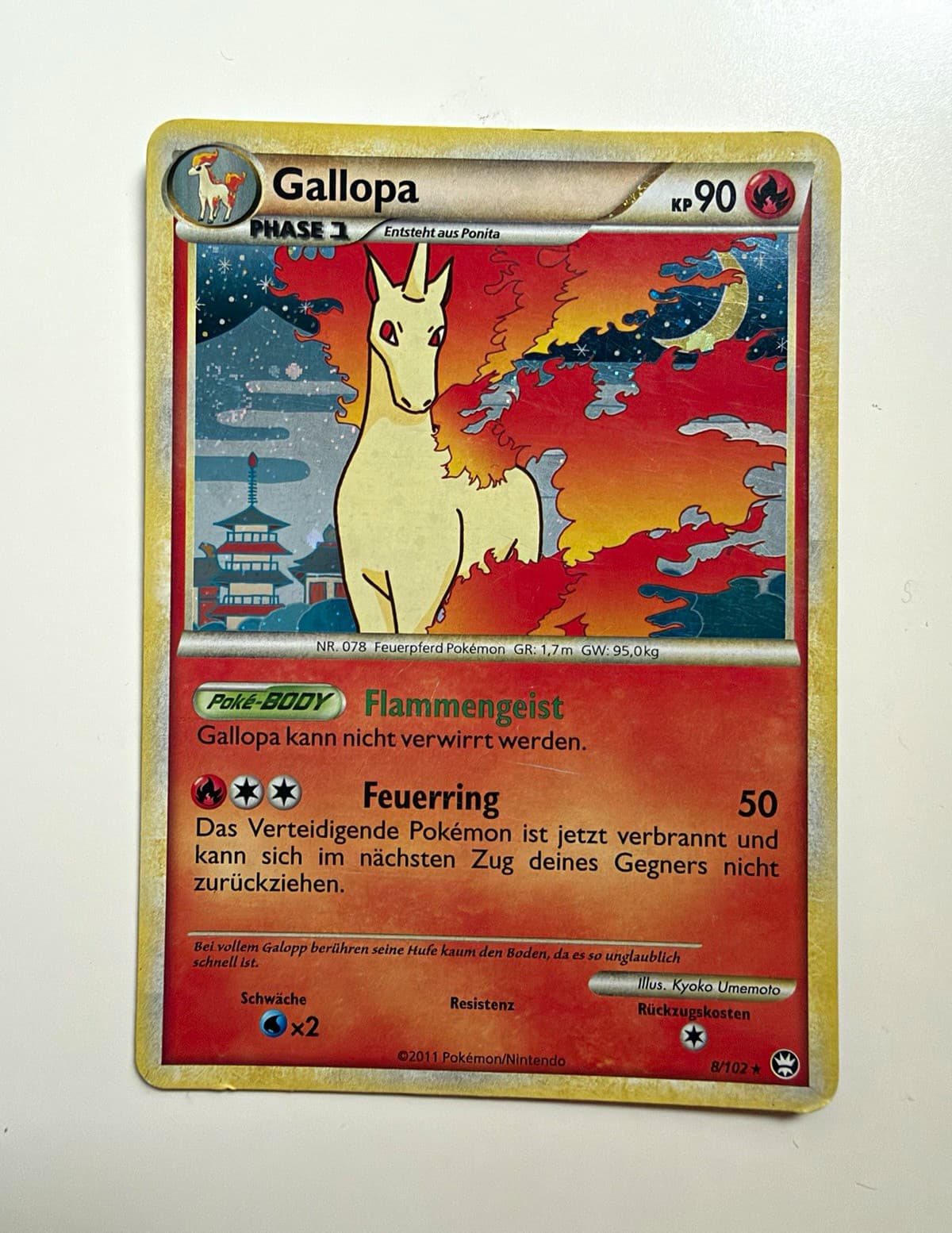 Pokémon TCG Gallopa 8/102 Deutsch Rare KP 90 Phase 1 Feuer Nintendo HOLO (2011)