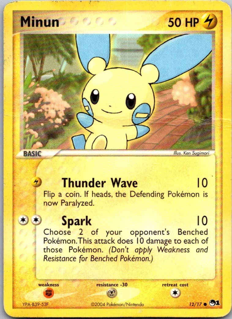 Minun 12/17 Common POP Series 1 Pokemon Heavily Played