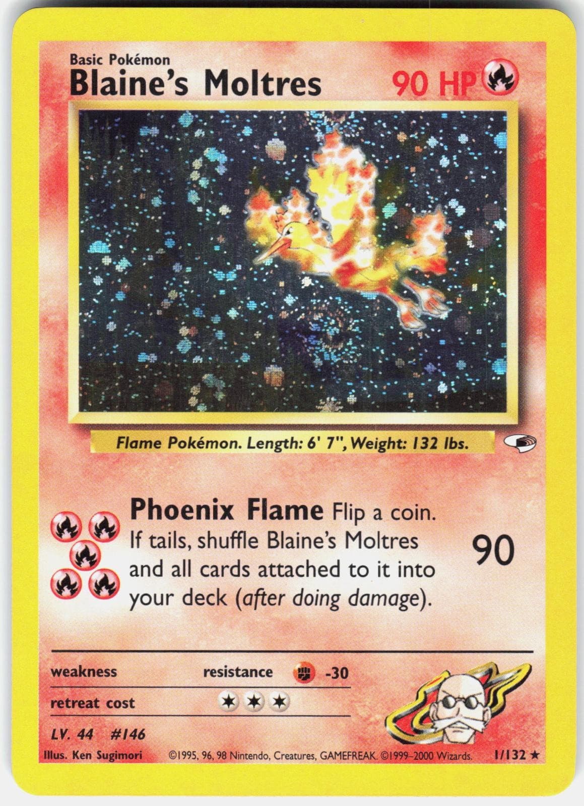 Pokemon Blaine's Moltres 1/132 Rare Gym Heroes Pokemon Unlimited Holo Swirl