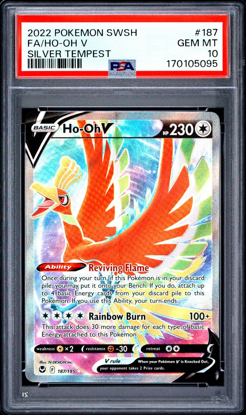 2022 POKEMON SWORD & SHIELD SILVER TEMPEST #187 FULL ART/HO-OH V PSA 10