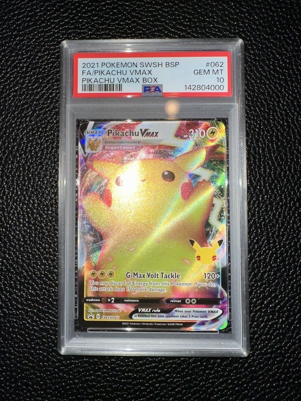 2021 Pokemon Pikachu VMAX SWSH062 Full Art Promo PSA 10 Celebrations