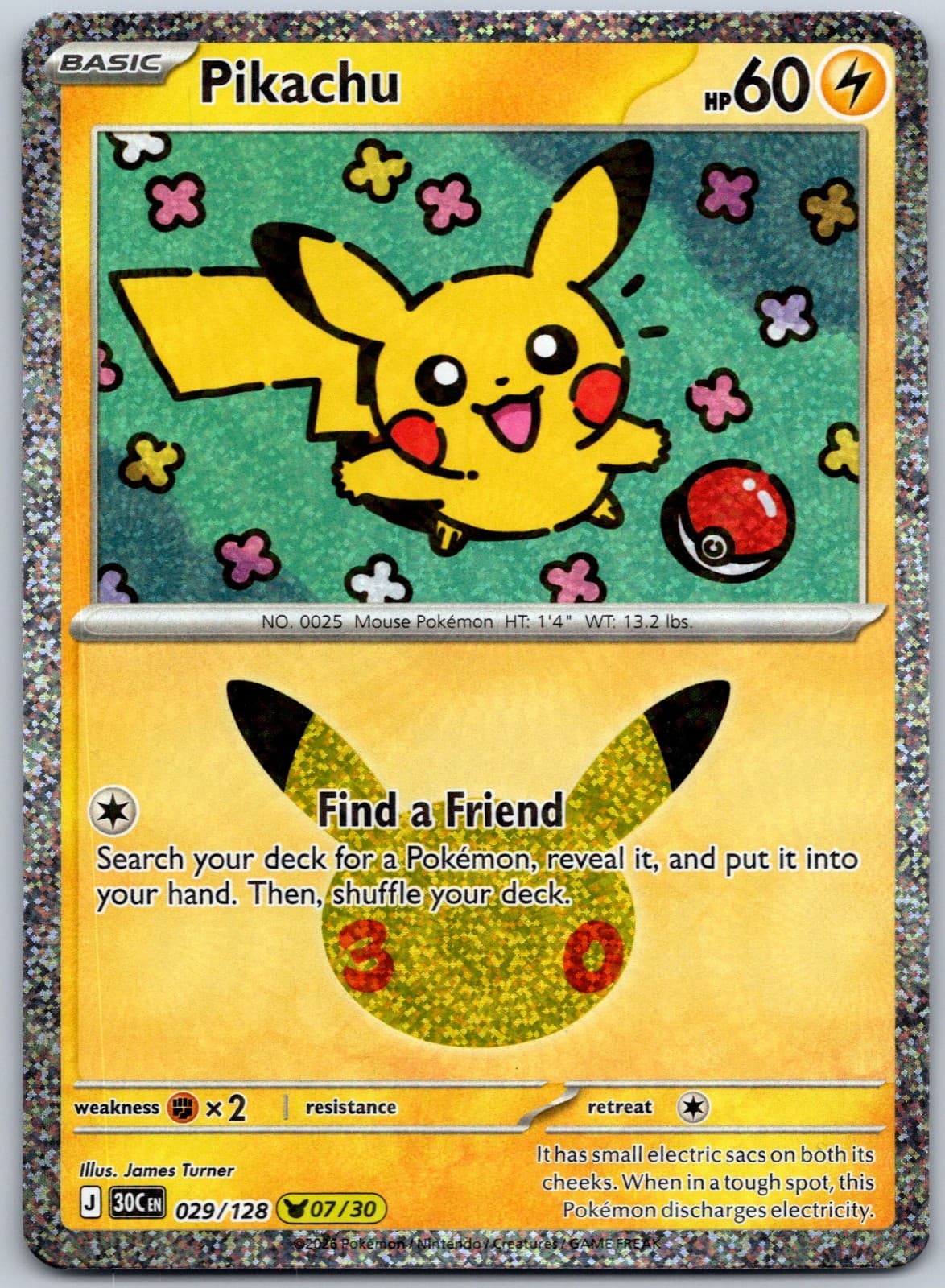 Pikachu 029/128 ME: 30th Celebration Pikachu Rare Pokemon TCG NM English 2026