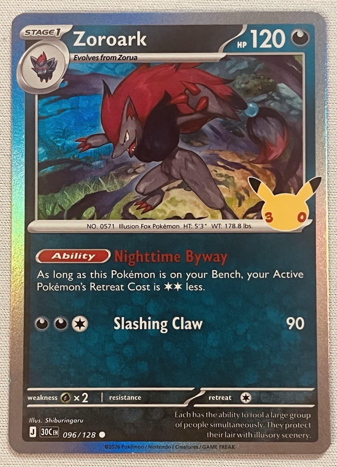 Zoroark 096/128 Holo Pokemon TCG 30th Celebration Pikachu Stamp