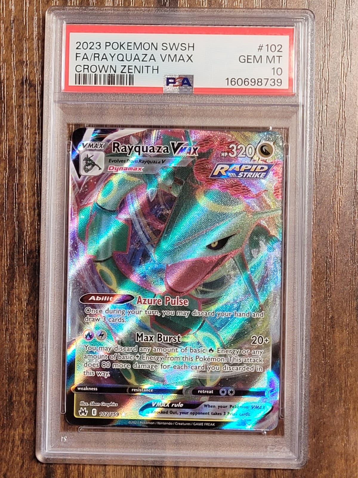 PSA 10 Gem Mint Crown Zenith Full Art Rayquaza VMAX 102/159 Graded Pokemon Card