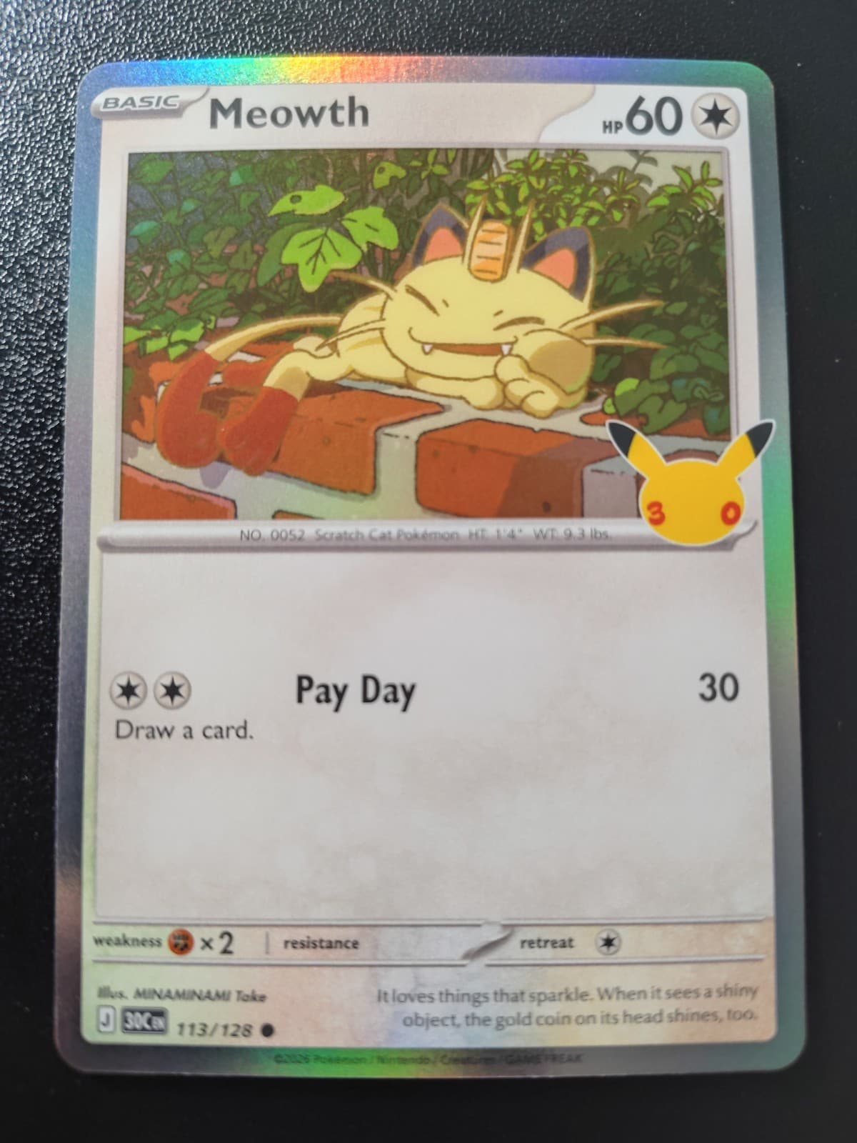 Pokemon 30th Celebration Meowth Holo Common Card 113/128 NM