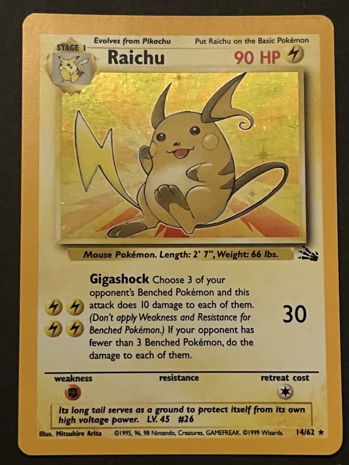 Raichu 14/62 Fossil Holo Unlimited WotC Pokemon NM Vintage