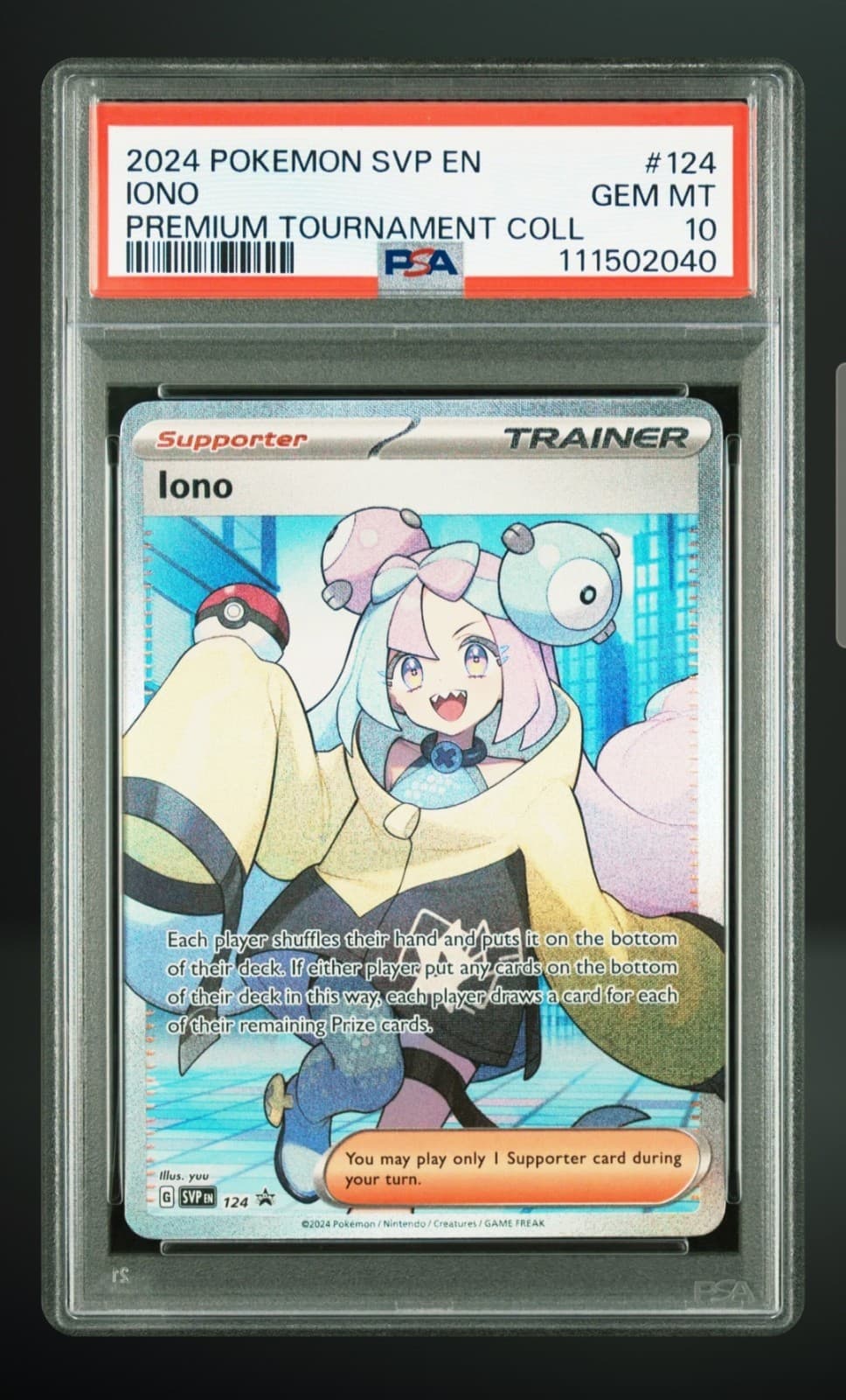 2024 Pokemon TCG Iono F/A Trainer Promo 124 Premuim Tournament Collection PSA 10