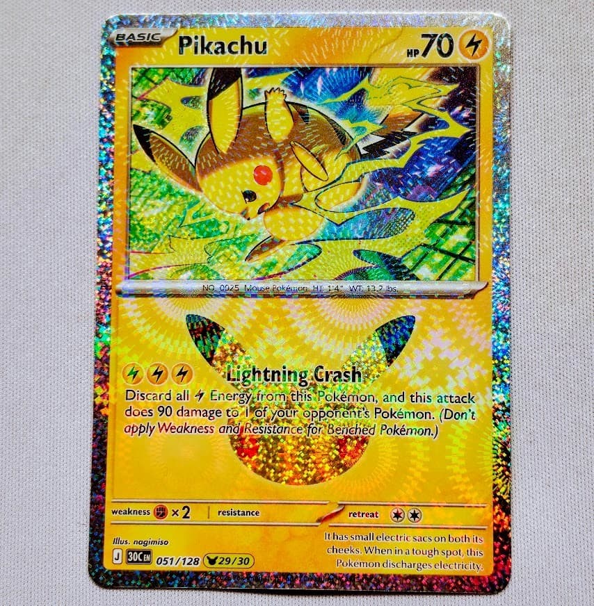 Pikachu 51/128 29/30 Holo Card - Pokemon 30th Celebration Near Mint