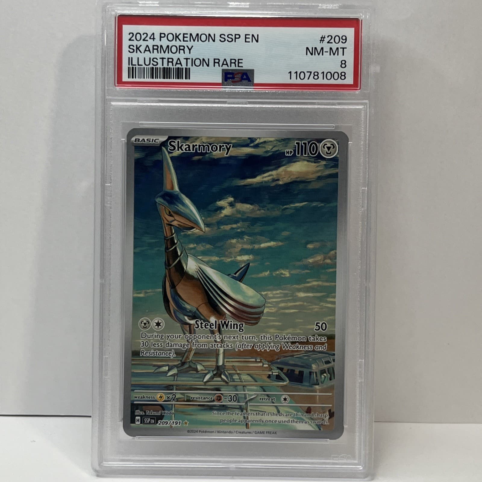 2024 POKEMON SSP EN-SURGING SPARKS ILLUSTRATION RARE #209 SKARMORY PSA 8