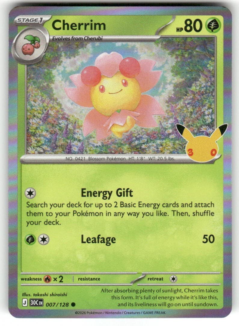 Cherrim 007/128 Holo Common ME: 30th Celebration Pokemon Near Mint