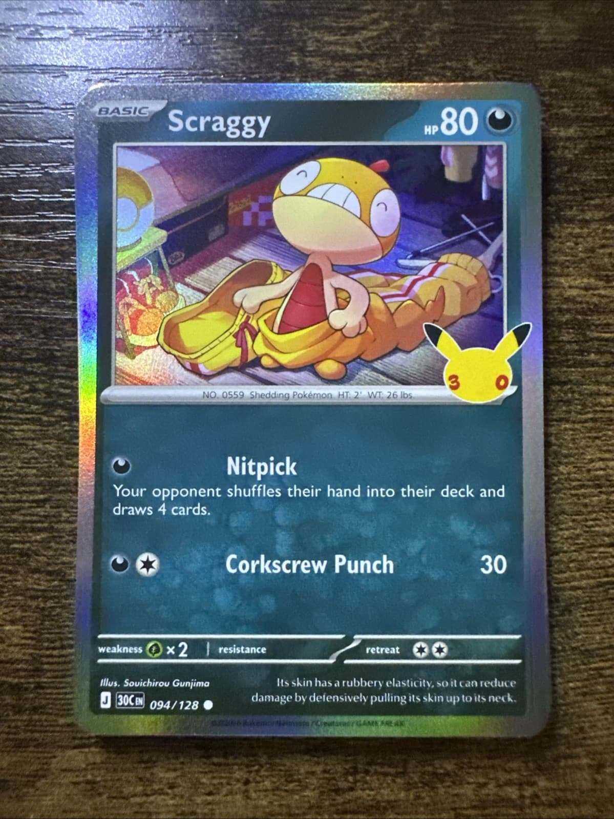 Scraggy 094/128, 30th Anniversary Celebration, Common Holo, Pokemon TCG, NM