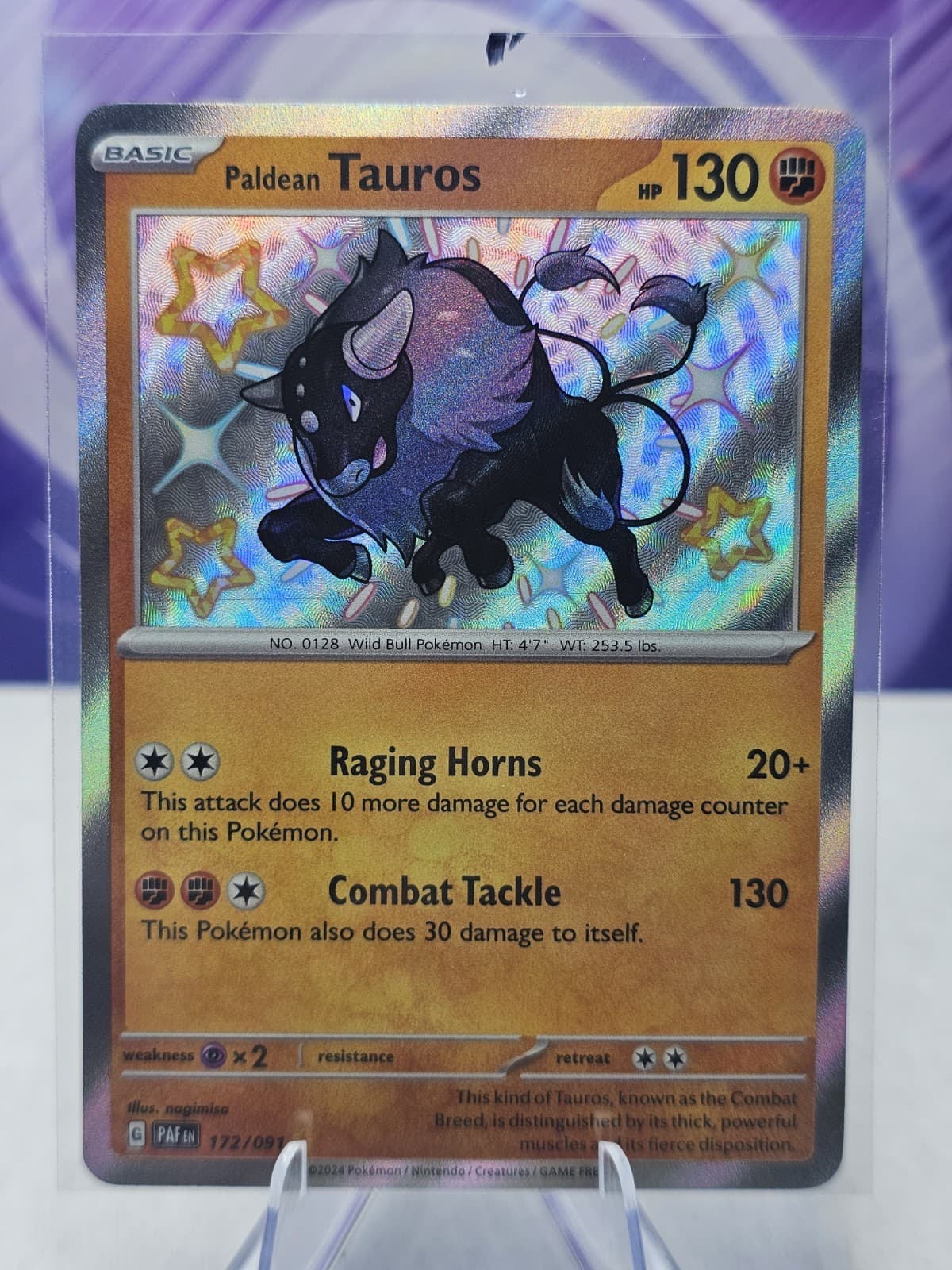 Paldean Tauros 172/091 Shiny Rare Paldean Fates Pokemon Holo NM