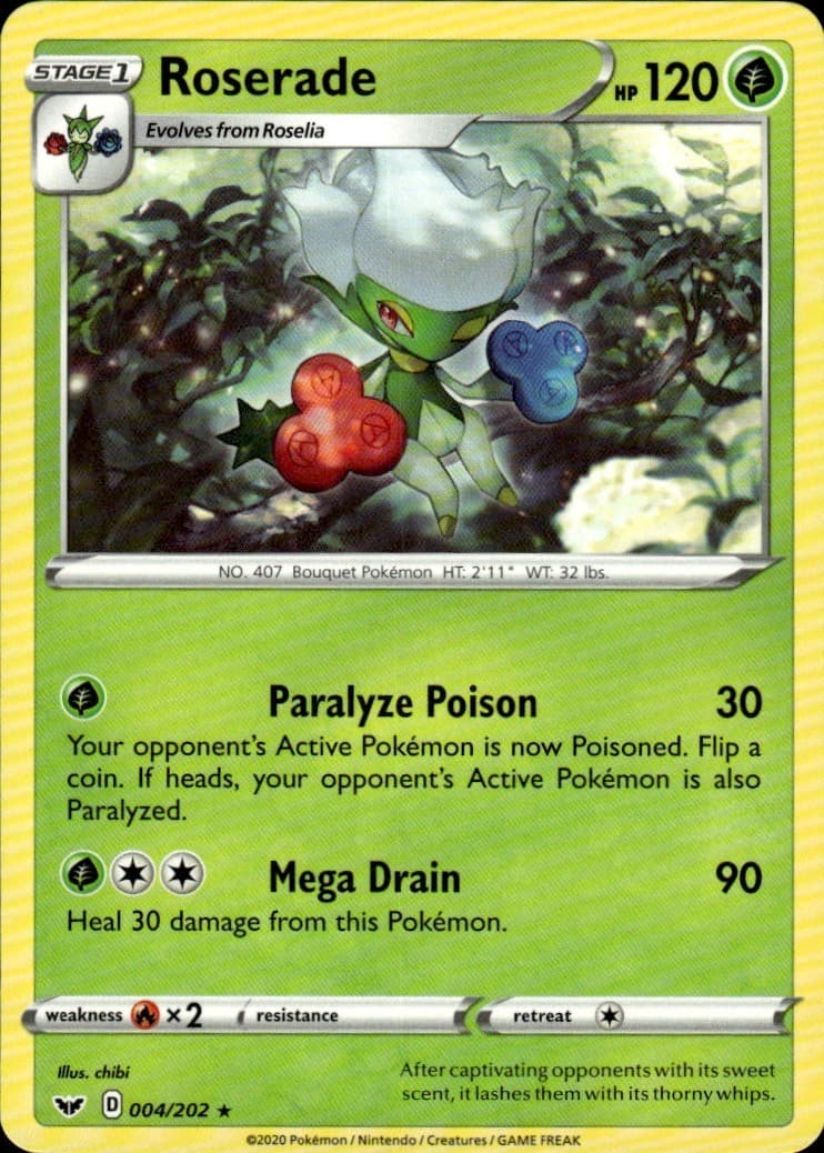 Roserade 004/202 Sword & Shield Base Set Rare NM Pokemon TCG