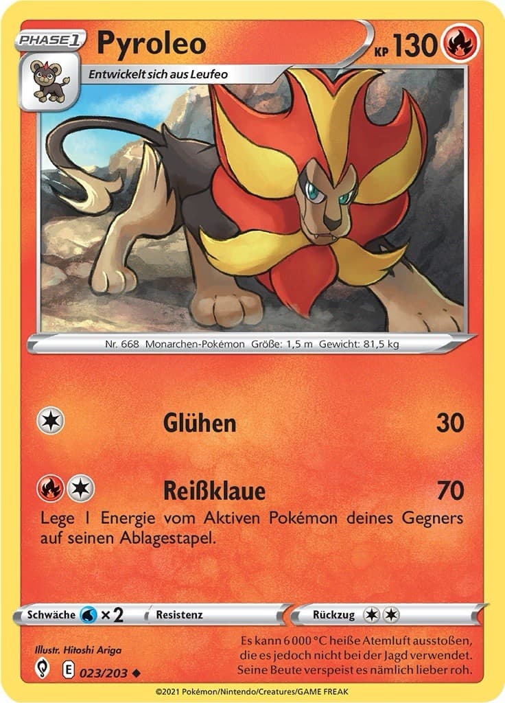 23/203 Pyroleo NM - Drachenwandel 2021 NON HOLO Pokémon Deutsch