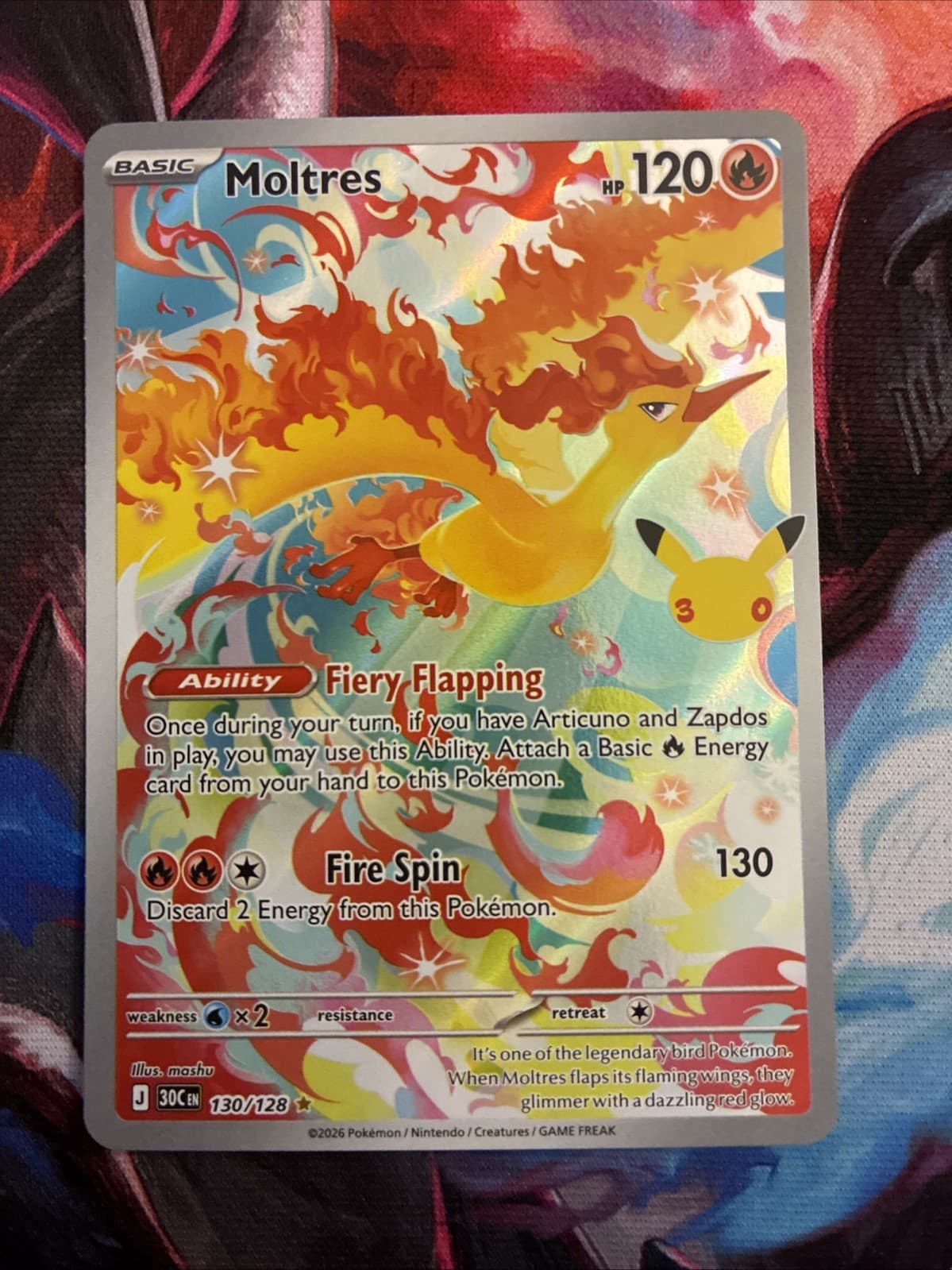 Moltres 130/128 Illustration Rare 2026 Pokemon TCG 30th Celebration 30C Holo NM