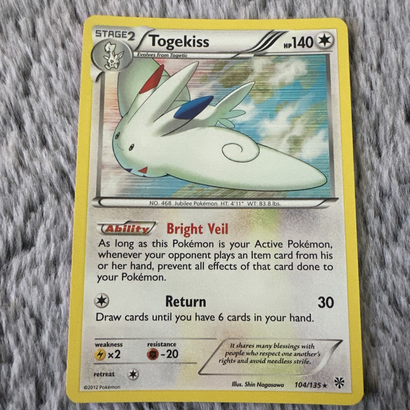 Togekiss 104/135 Rare Plasma Storm Holo Pokemon Lightly Played