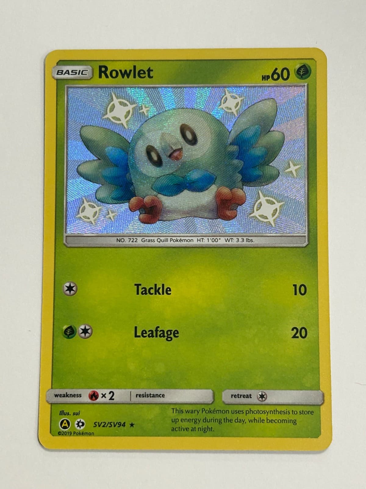 Rowlet SV2/SV94 Hidden Fates: Shiny Vault Holo Pokémon TCG Baby Shiny