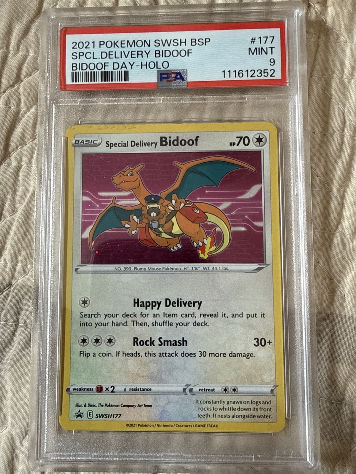 Special Delivery Bidoof SWSH177 SWSH: Sword & Shield Promo Cards Holo | PSA 9