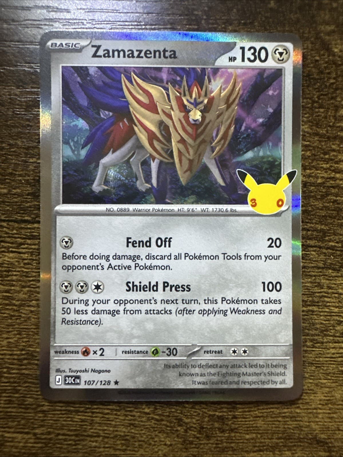 Zamazenta 107/128, 30th Anniversary Celebration, Holo Rare, Pokemon TCG, NM