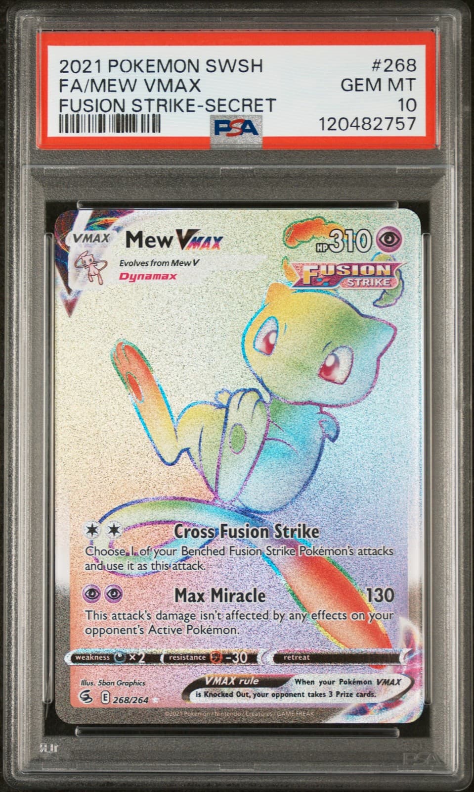 2021 POKEMON SWORD & SHIELD FUSION STRIKE SECRET #268 FULL ART/MEW VMAX PSA 10