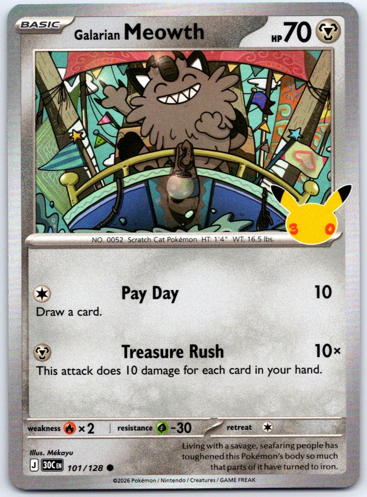 Galarian Meowth 101/128 ME: 30th Celebration Pokemon Holo