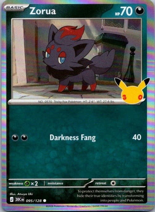 Zorua 095/128 Common ME: 30th Celebration Pokemon Holo Near Mint