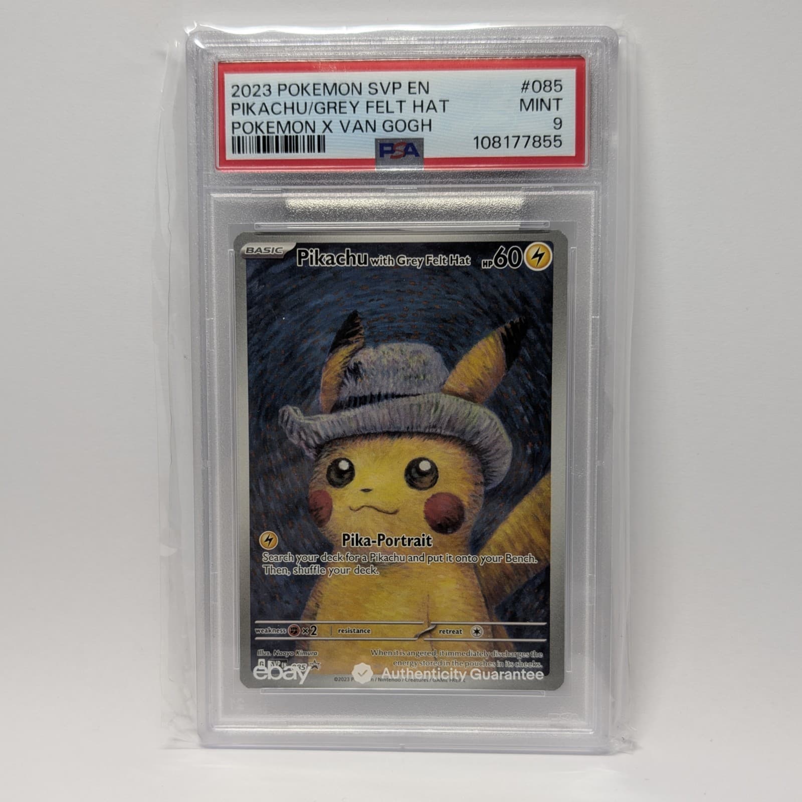 2023 POKEMON SVP EN-SV BLACK STAR PROMO #085 PIKACHU WITH GREY FELT HAT PSA 9