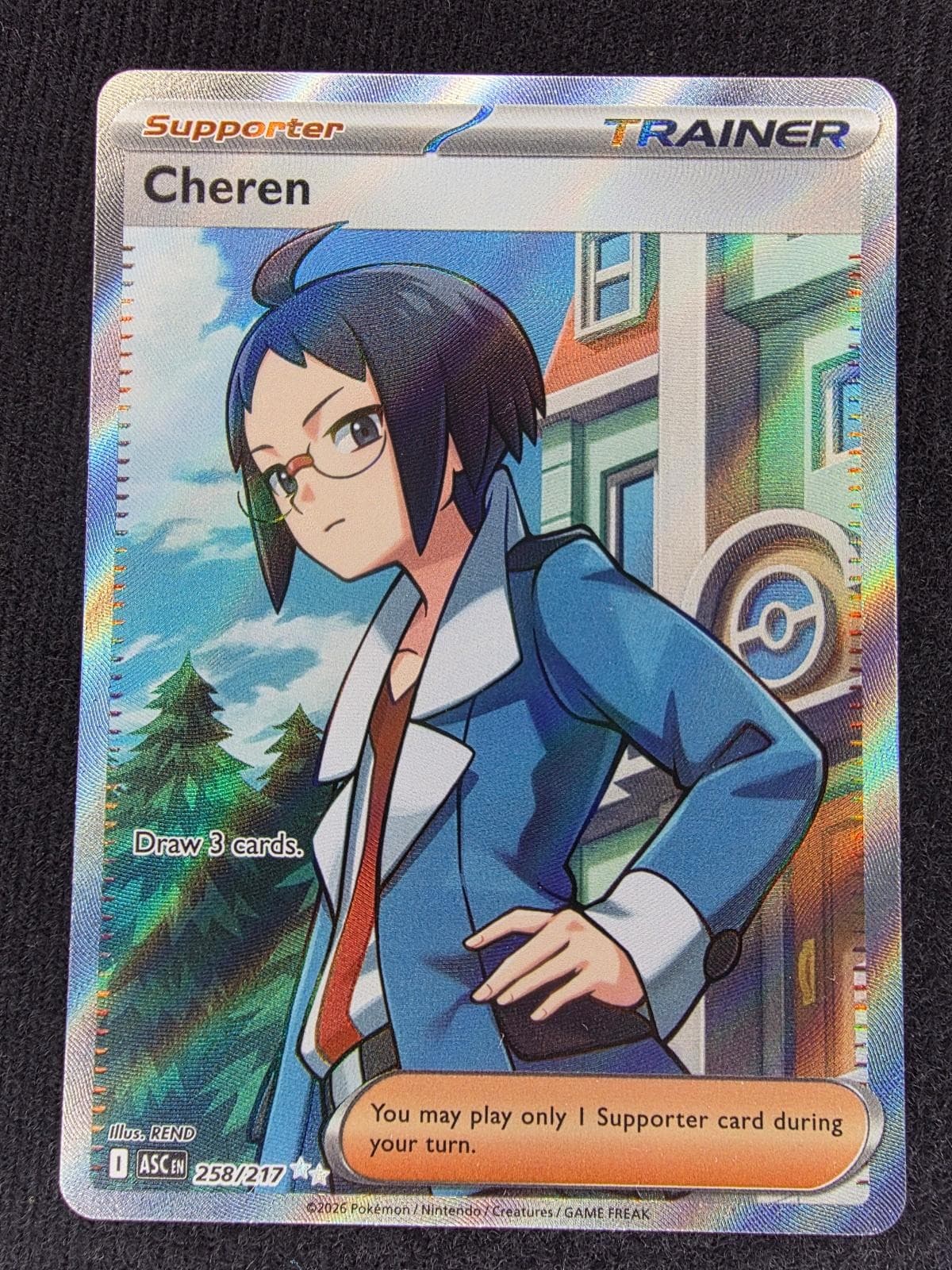Cheren 258/217 Ultra Rare Ascended Heroes Pokemon Holo Near Mint
