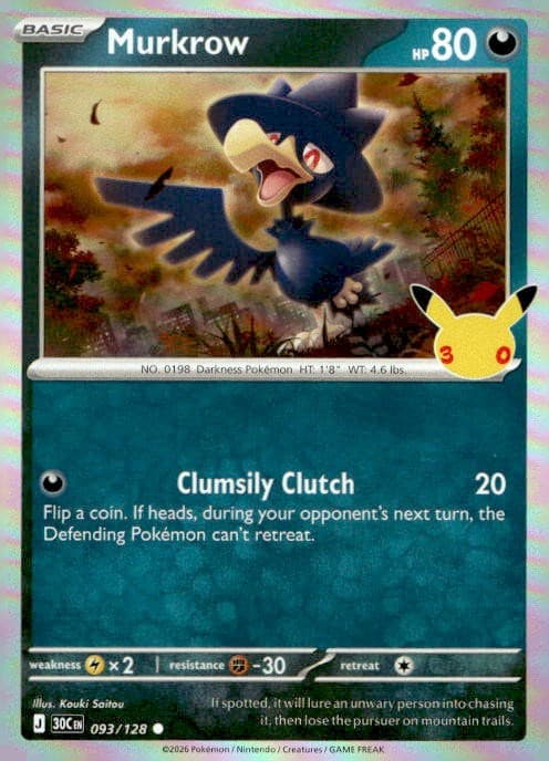 Murkrow 093/128 ME 30th Celebration Holo C NM English Pokémon