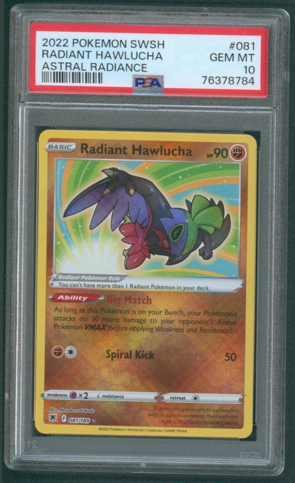 2022 Pokemon SWSH Radiant Hawlucha #081/189 PSA 10