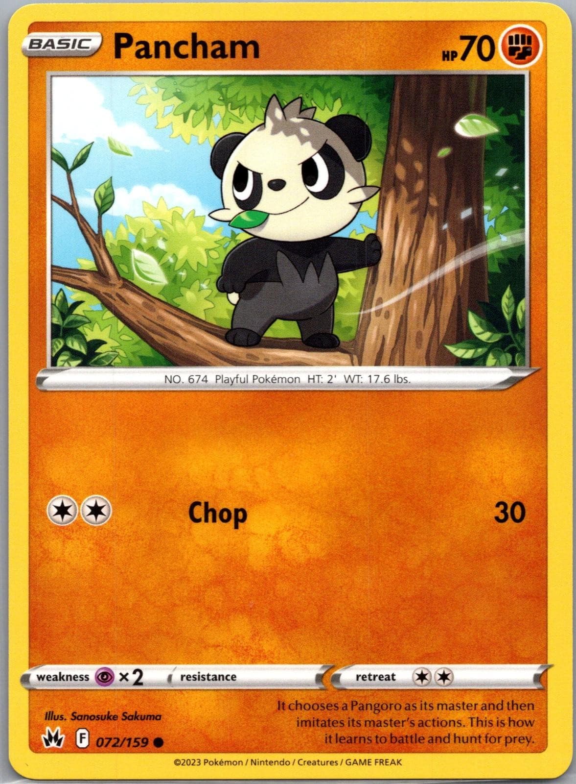 Pancham 072/159 Common Crown Zenith Pokemon Lightly Played