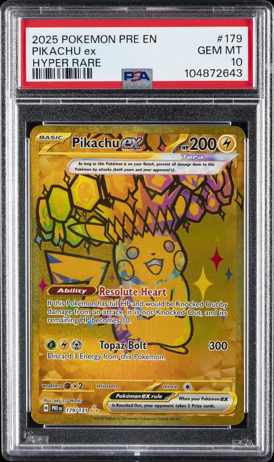 2025 POKEMON PRE EN-PRISMATIC EVOLUTIONS HYPER RARE #179 PIKACHU EX PSA 10