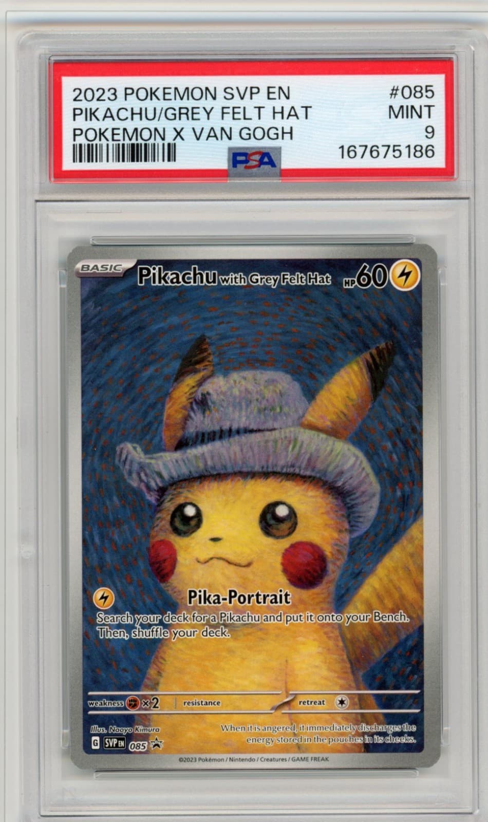 2023 Pokemon Pikachu with Grey Felt Hat 085 Van Gogh Promo PSA 9 MINT