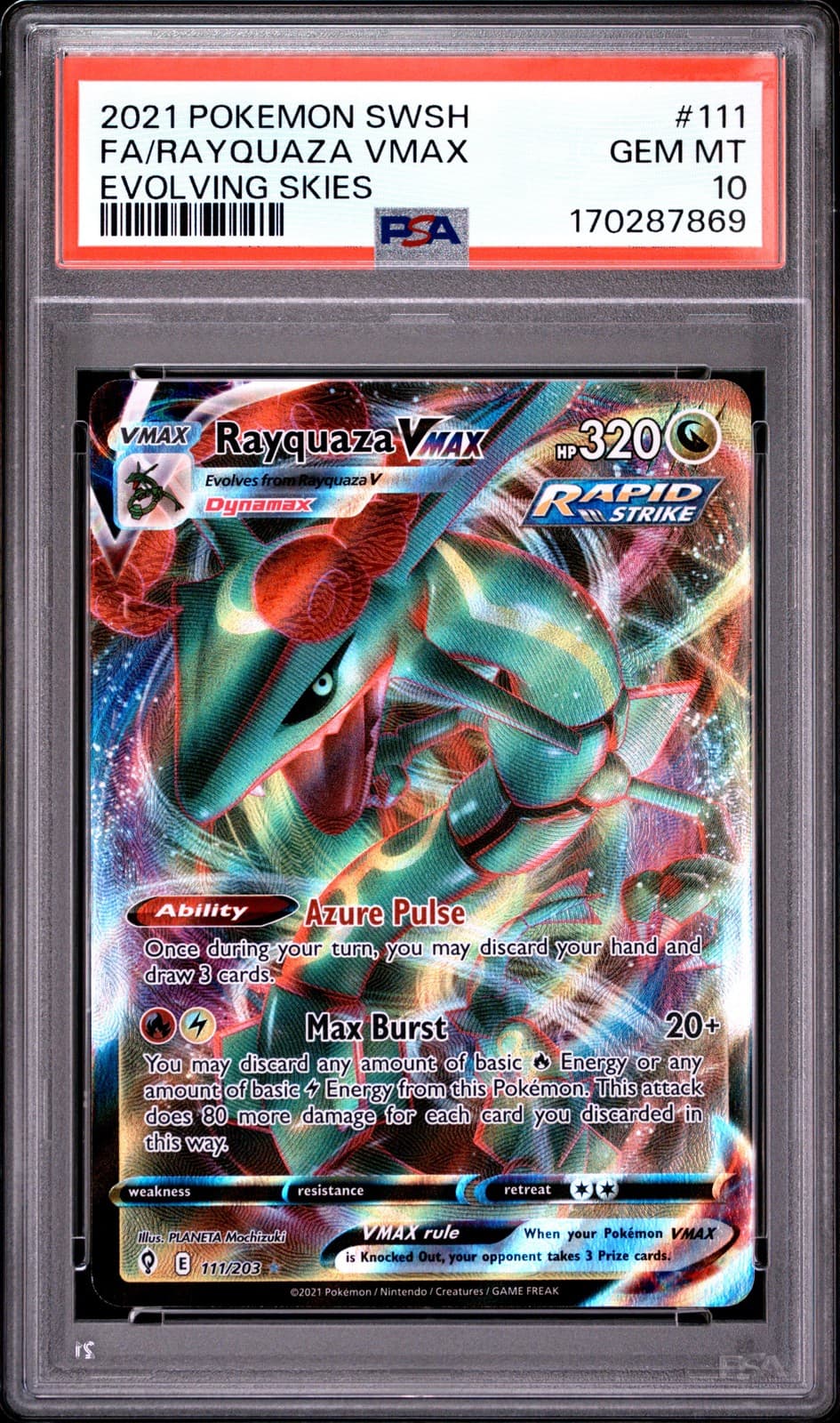 Rayquaza Vmax 111/203 Evolving Skies Pokemon PSA 10 Gem Mint