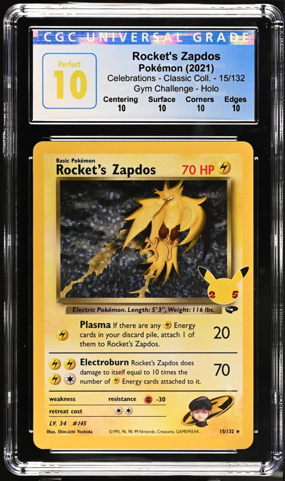 Pokemon Celebrations Rocket's Zapdos Gym Challenge 15/132 CGC PERFECT 10