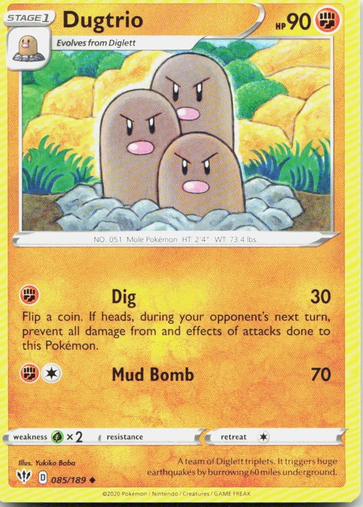 Dugtrio 085/189 SWSH03 Darkness Ablaze U NM Pokémon — English