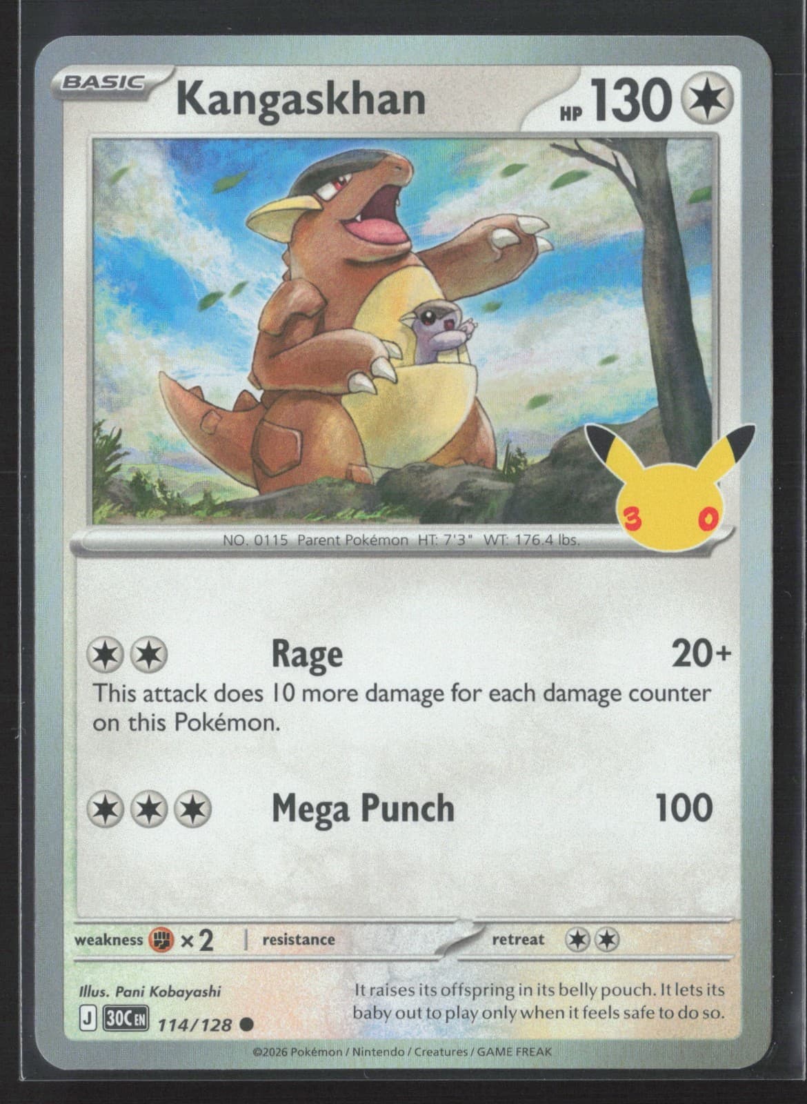 114/128 Kangaskhan - 30th Celebration Holo NM Pokemon