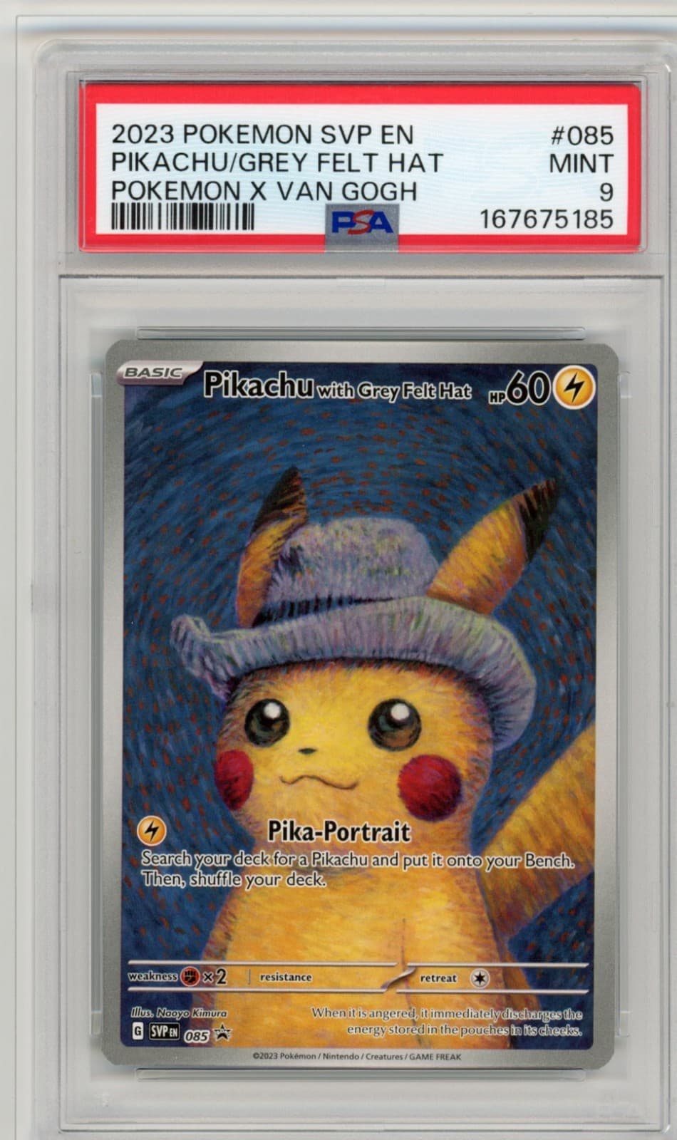 2023 Pokemon Pikachu with Grey Felt Hat 085 Van Gogh Promo PSA 9 MINT