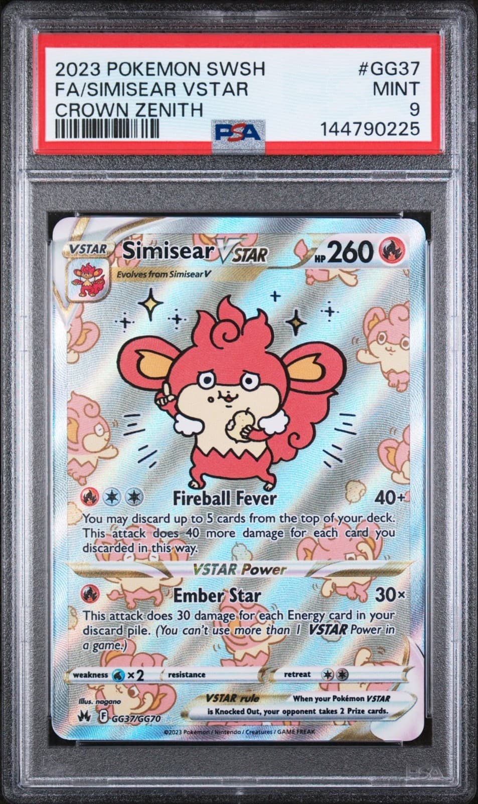 Pokémon Crown Zenith Simisear VSTAR Full Art Holo GG37/GG70 PSA 9 Mint