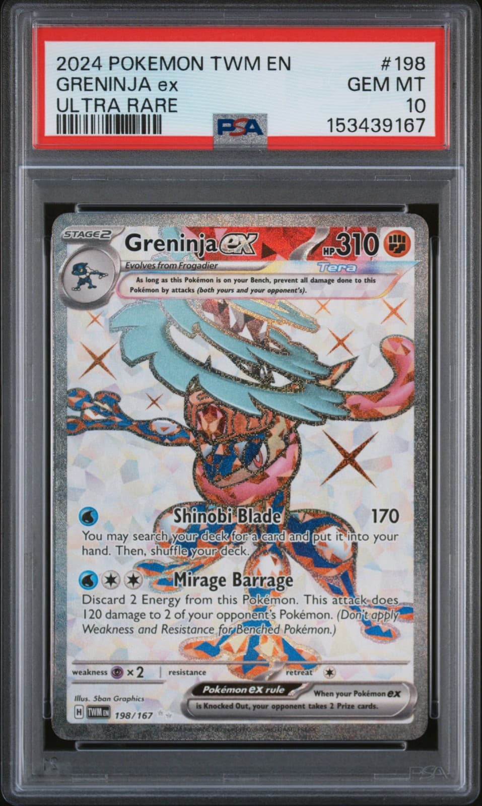 2024 POKEMON TWM EN-TWILIGHT MASQUERADE ULTRA RARE #198 GRENINJA EX PSA 10