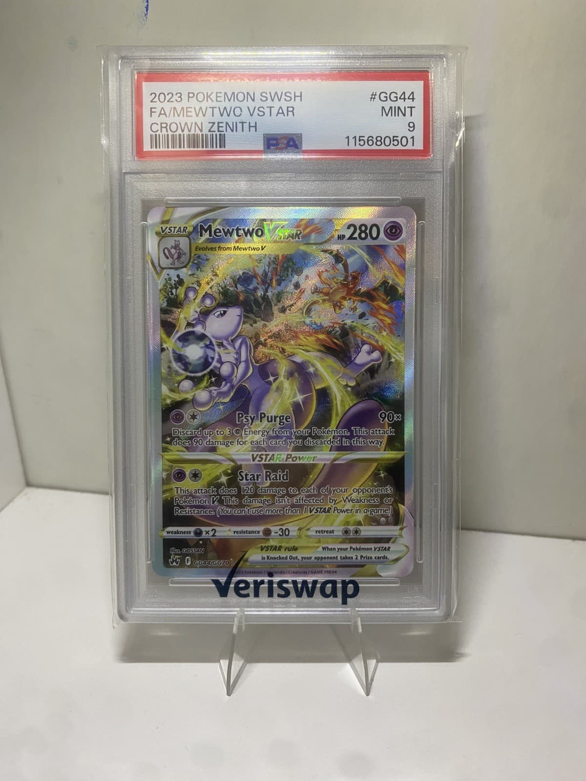 Mewtwo VSTAR GG44/GG70 Crown Zenith: Galarian Gallery Holo - PSA 9 - Pokemon