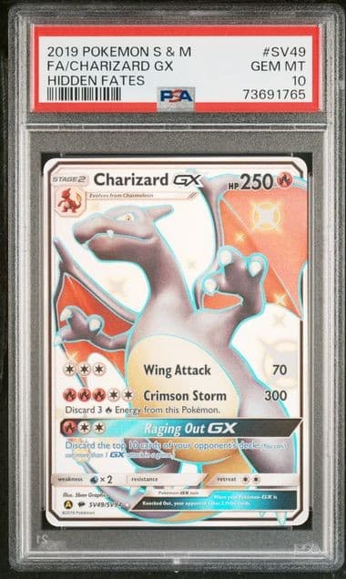2019 POKEMON SUN & MOON HIDDEN FATES #SV49 FA/CHARIZARD GX PSA 10 (765