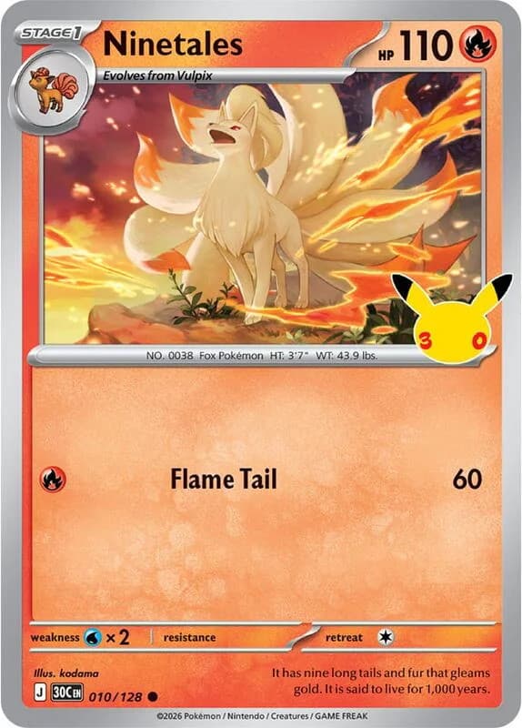 Pokemon TCG 30th Celebration Ninetales Holo #10/128