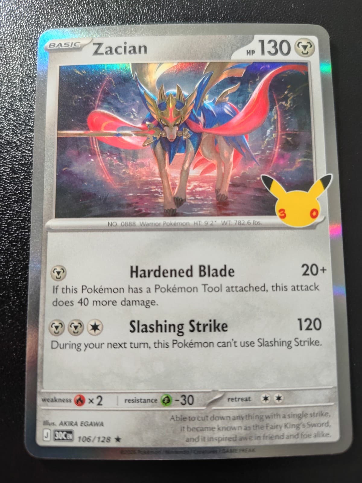 Pokemon 30th Celebration Zacian Holo Rare Card 106/128 NM