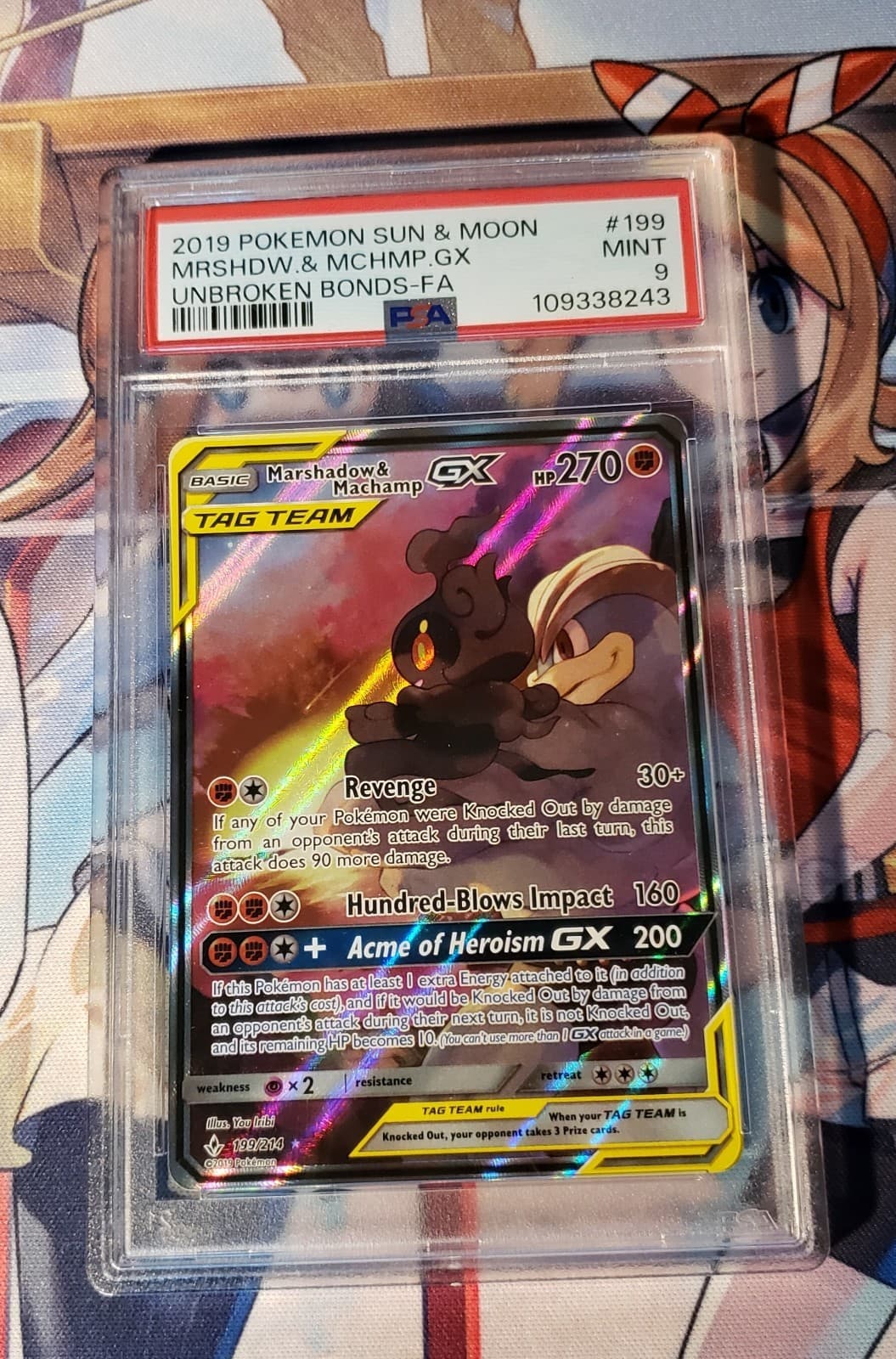 Pokemon PSA 9 MINT Marshadow & Machamp GX 199 / 214 Unbroken Bonds Alternate Art